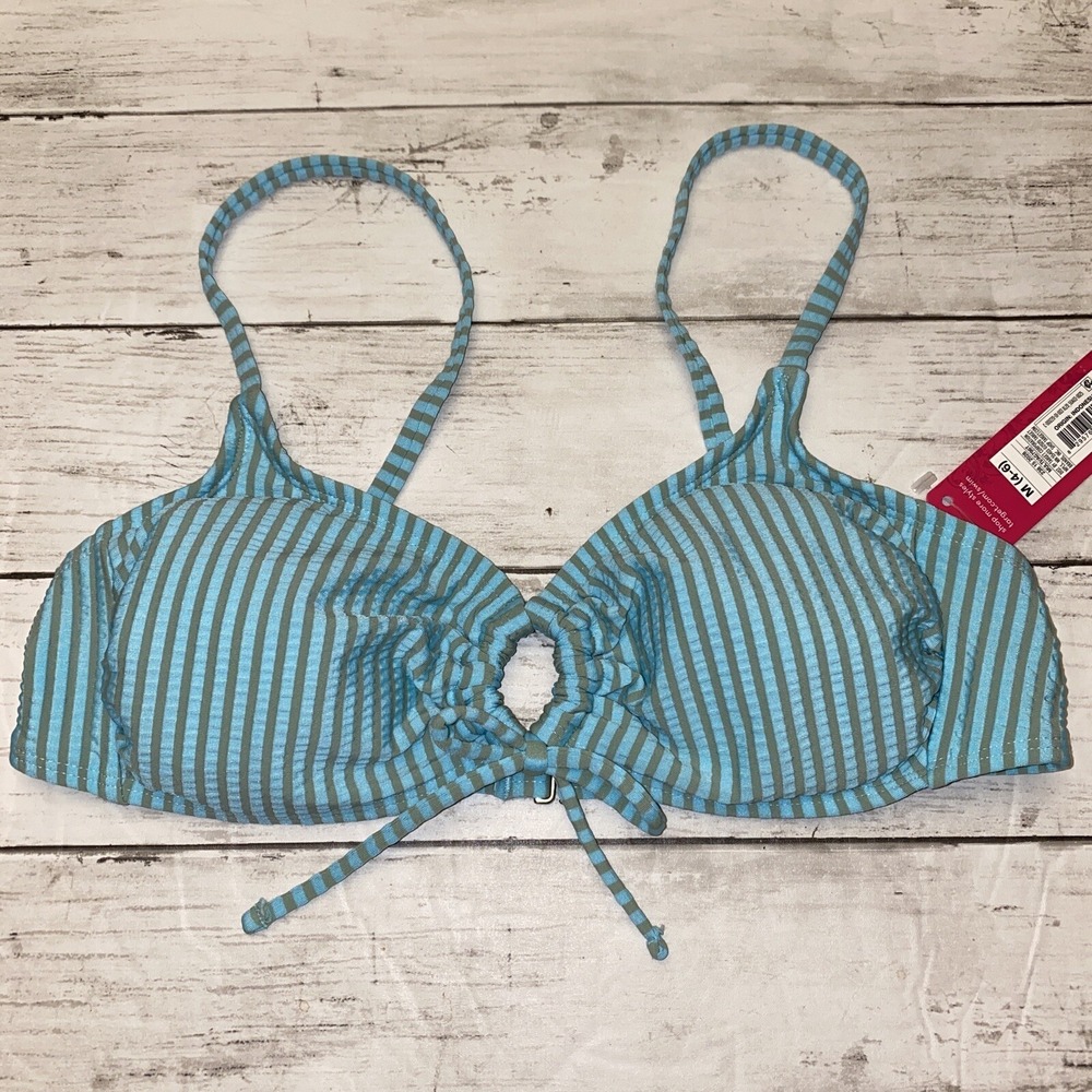 Xhilaration Bikini Top Womens Medium Blue Gray Stripe Swim Padded Target NEW M